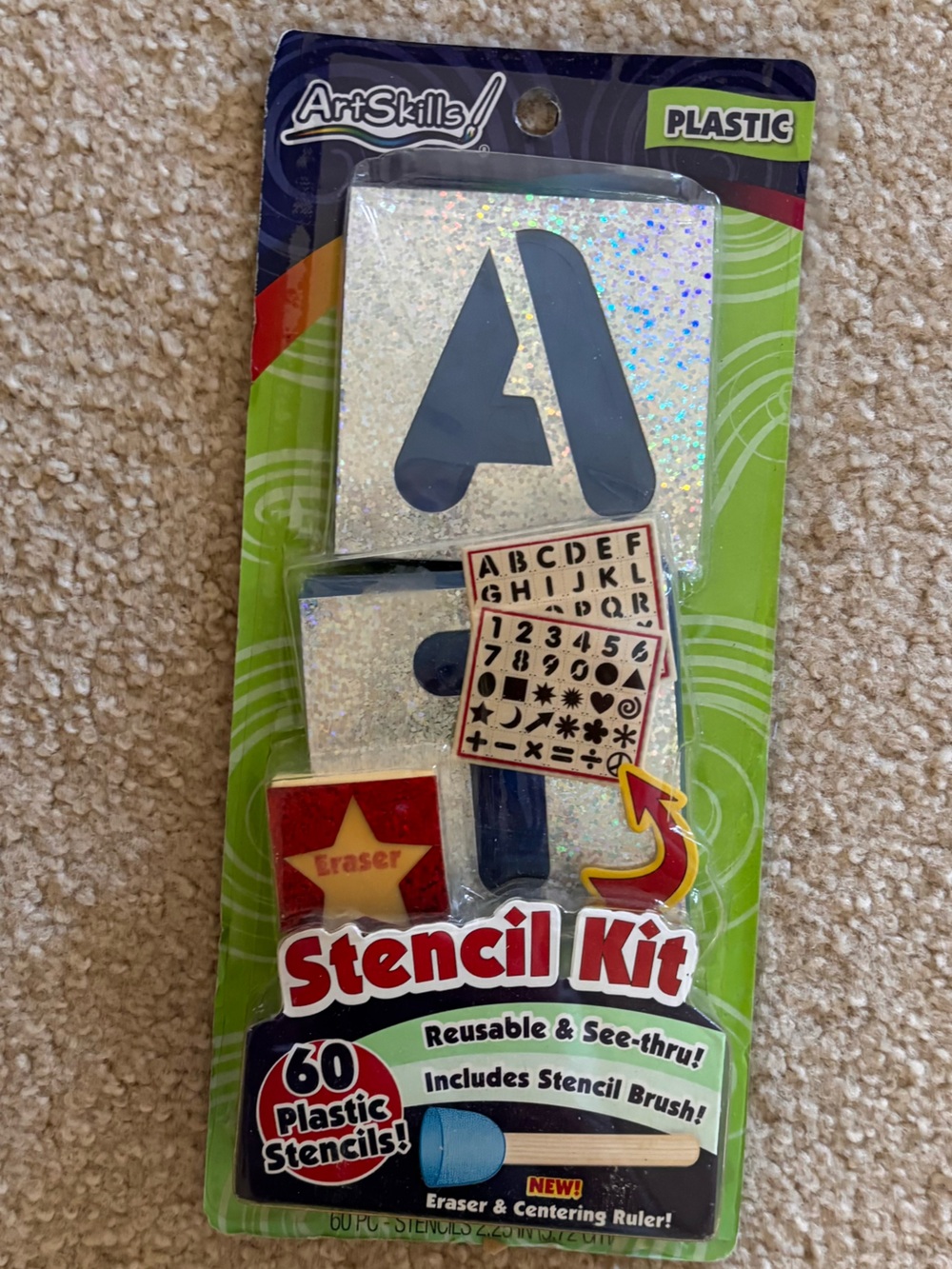 Silver Holographic Letter Stencil Kit - Reusable Plastic Stencils